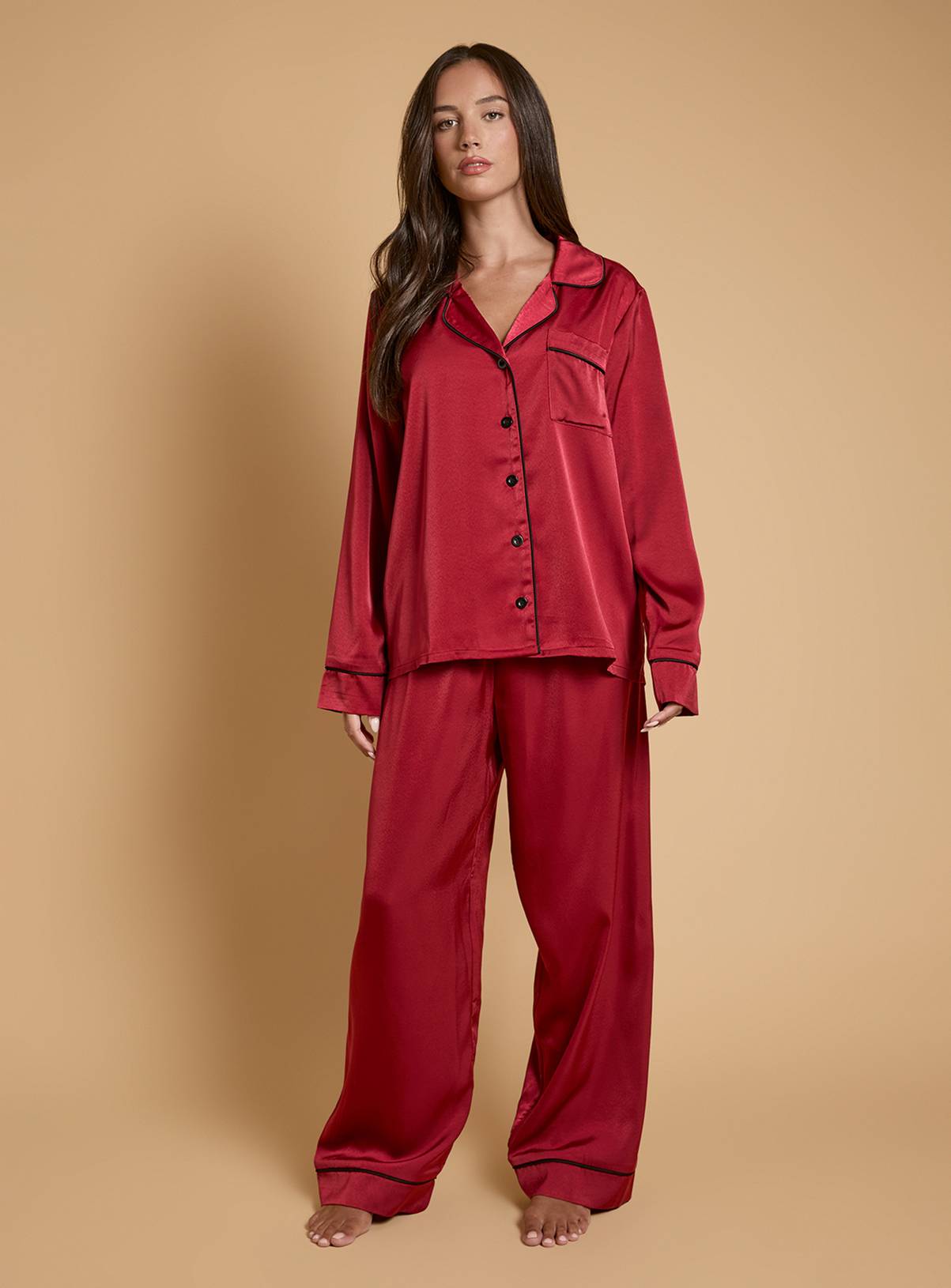OASIS Satin Contrast Binding Nightwear Set M - Image 1